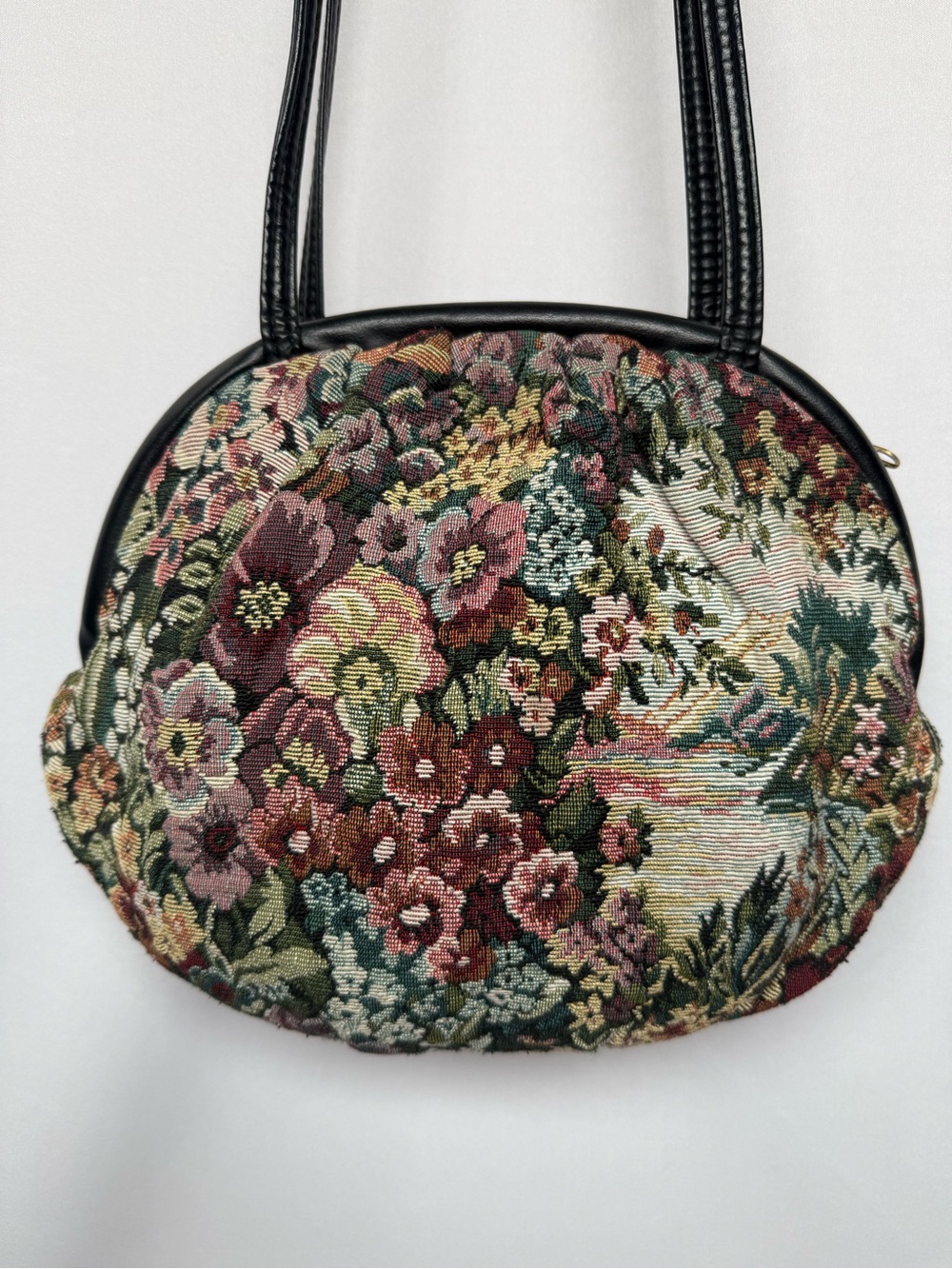 Vintage Floral Tapestry Shoulder Bag Handmade USA Cottagecore Purse